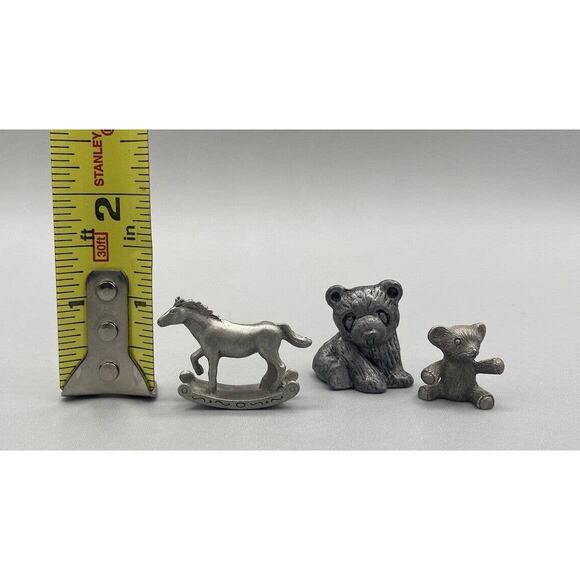 Lot of 3 Vintage Pewter Figures Two Teddy Bears & Rocking Horse Stamped Dated - Picture 7 of 8